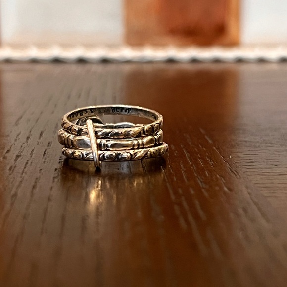 3-stacked 925 sterling silver with onyx stone ring set - Picture 2 of 2